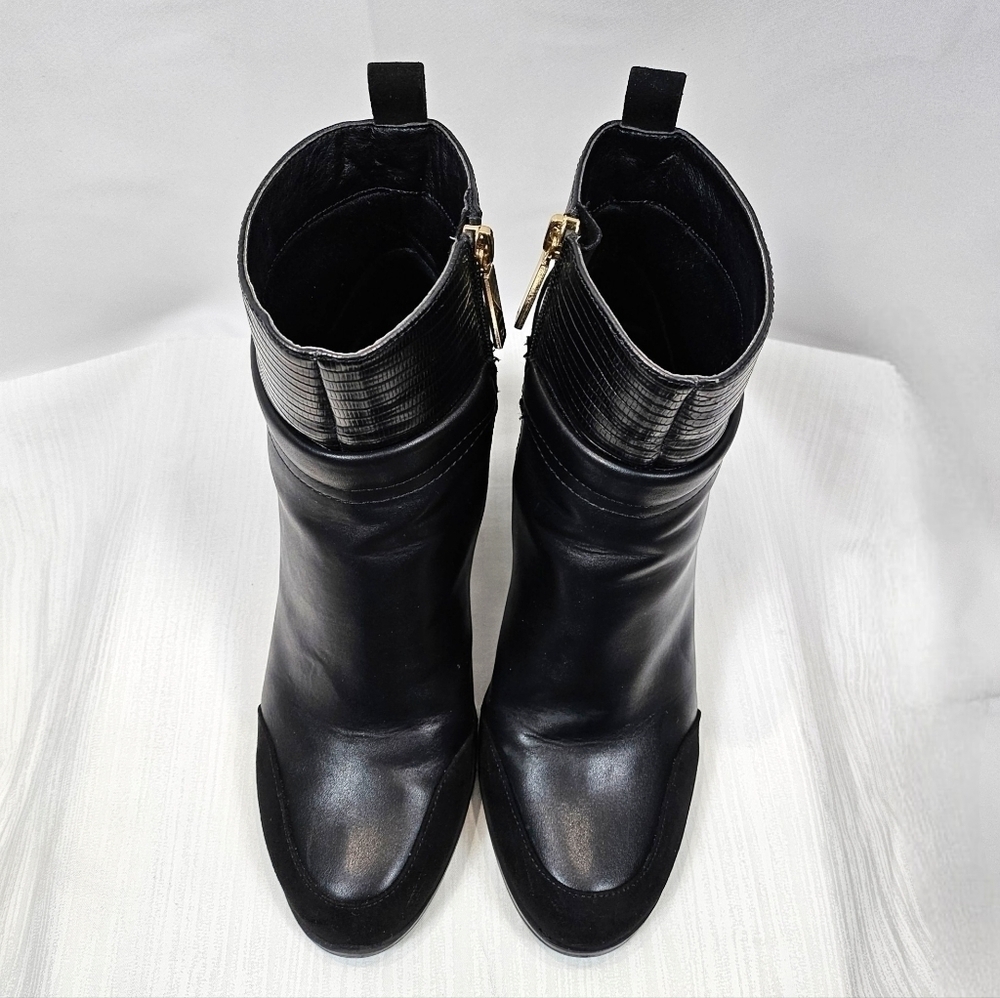 River Island Black Faux Leather Ankle Boots Gold Hardware Size 9 - Picture 10 of 16